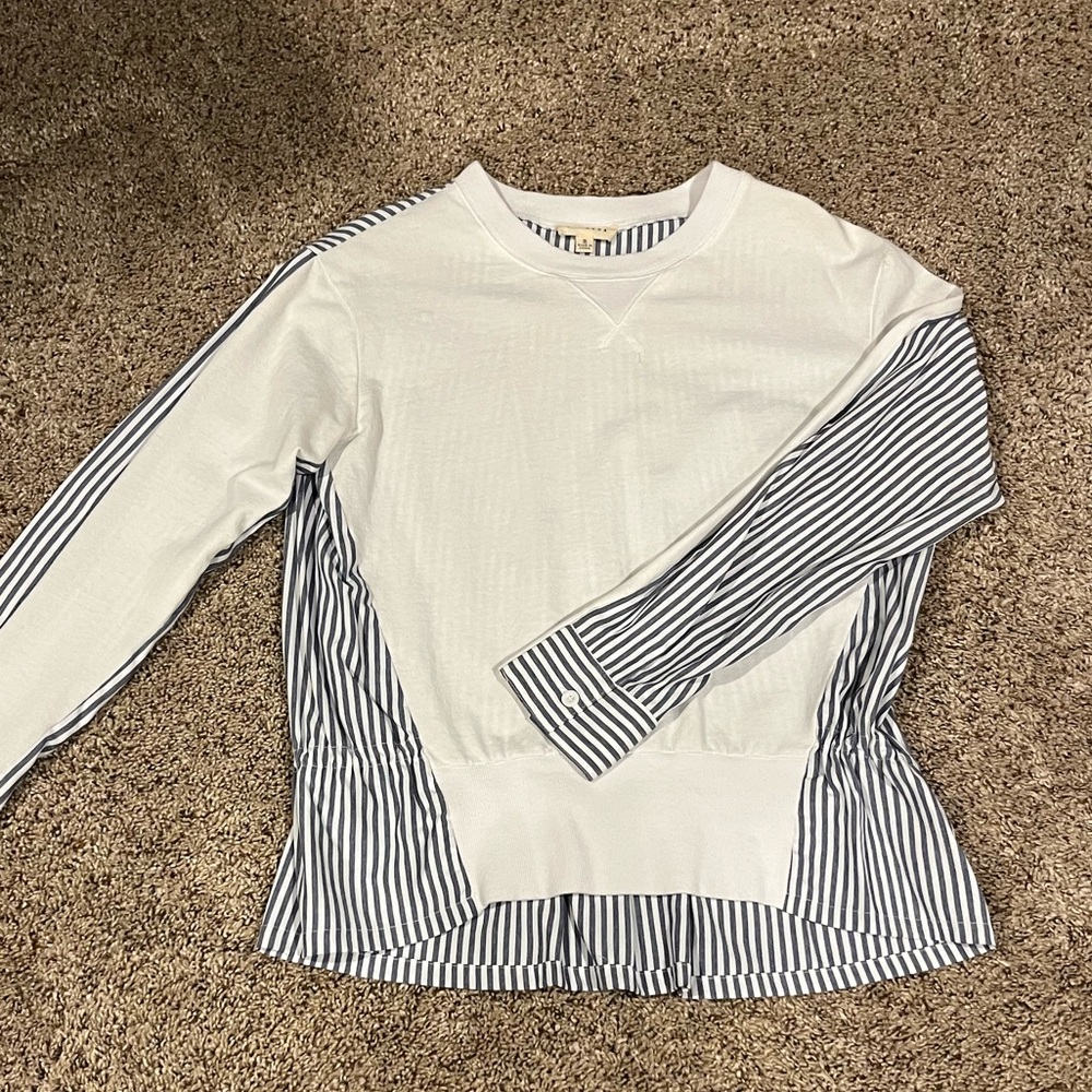 Striped White and Blue Long Sleeve Top